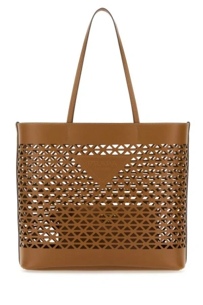 Shop Prada Woman Caramel Leather Shopping Bag In Brown