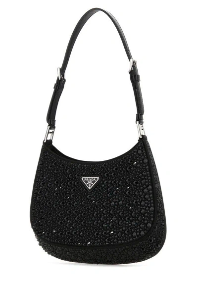 Shop Prada Woman Embellished Satin Cleo Handbag In Black