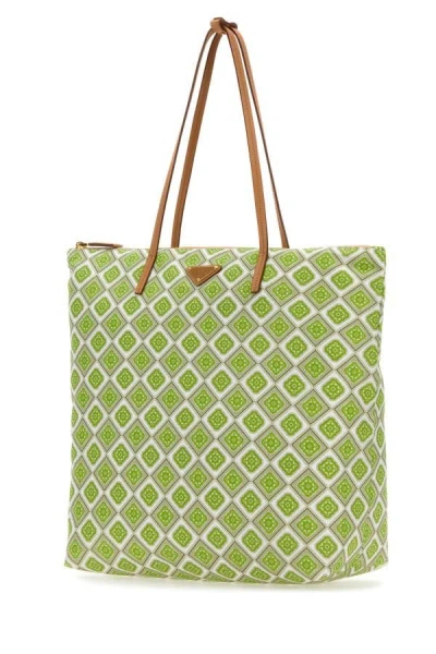 Prada Green Printed Re-nylon Tote Bag In Multicolor