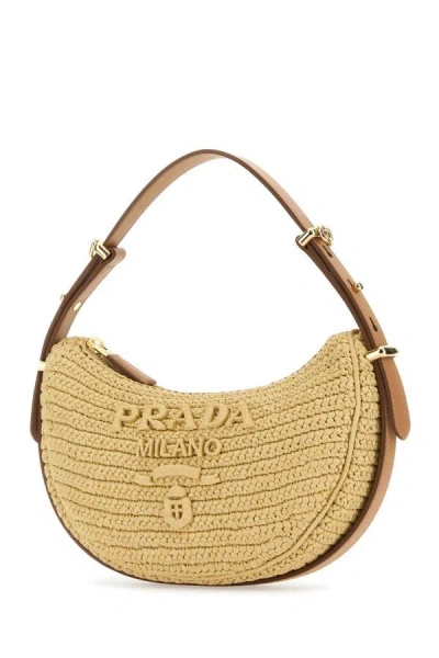 Shop Prada Woman Raffia Arquã¨ Handbag In Brown