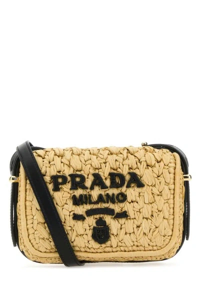 Shop Prada Woman Raffia Crossbody Bag In Brown