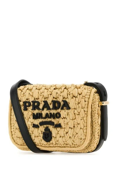 Shop Prada Woman Raffia Crossbody Bag In Brown