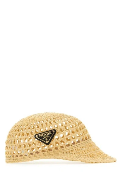 Shop Prada Woman Raffia Hat In Brown