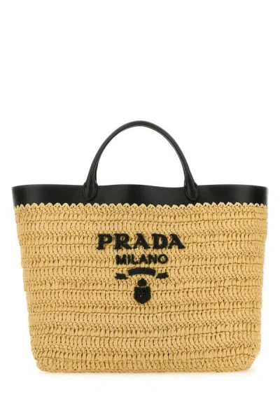 Shop Prada Woman Raffia Shopping Bag In Brown