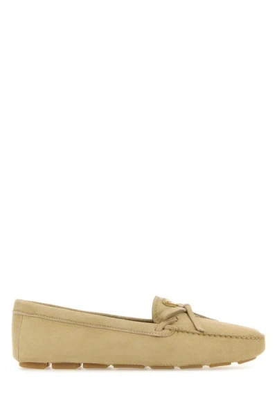 Shop Prada Woman Sand Suede Loafers In Brown
