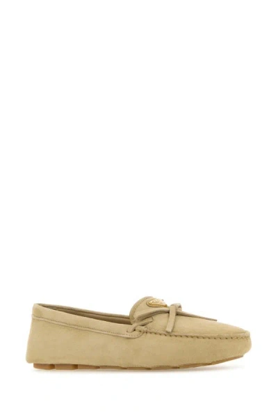 Shop Prada Woman Sand Suede Loafers In Brown