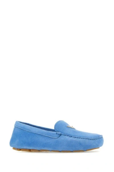 Shop Prada Woman Turquoise Suede Loafers In Blue