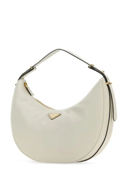 Shop Prada Woman White Leather Big Arquã¨ Handbag