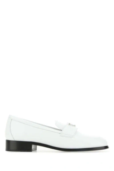 Prada Calf Leather White Loafers With Logo Embellishment In White