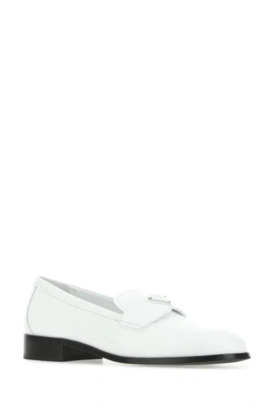 Shop Prada Woman White Leather Loafers