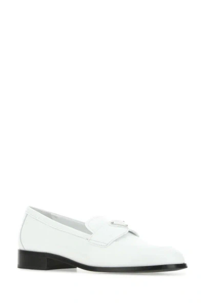 Prada Calf Leather White Loafers With Logo Embellishment In White