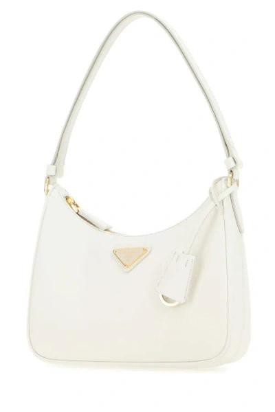 Shop Prada Woman White Leather Mini  Re-edition Shoulder Bag