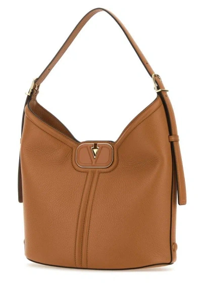 Shop Valentino Garavani Woman Camel Leather Vlogo Handbag In Brown