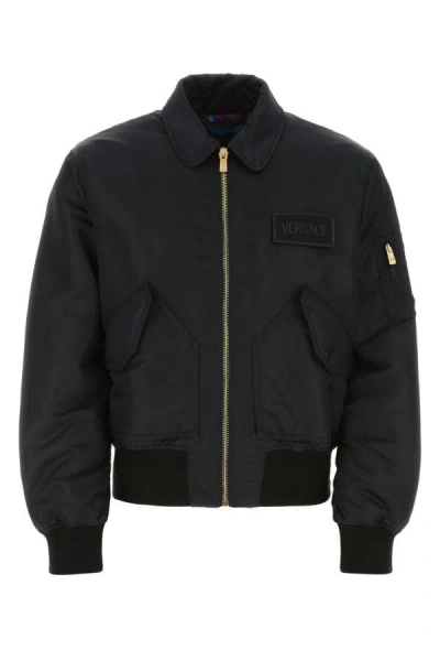 Shop Versace Man Black Nylon Padded Jacket