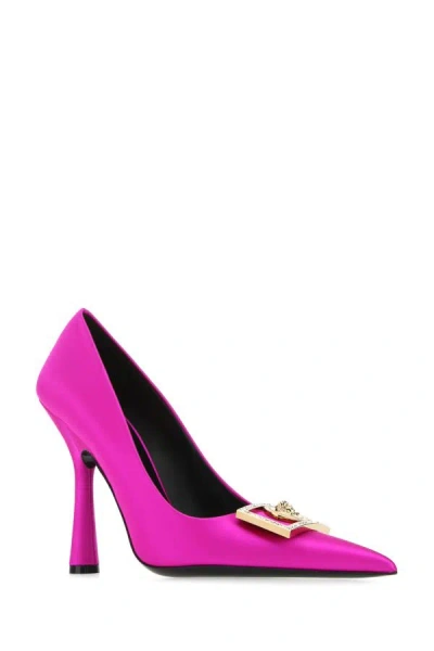 Shop Versace Woman Fuchsia Satin Pumps In Pink
