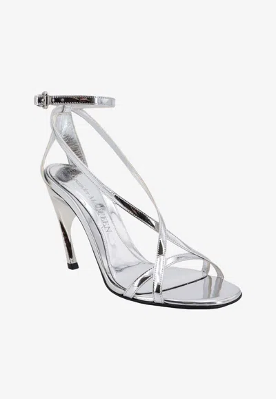 Shop Alexander Mcqueen Armadillo 95 Mirrored Leather Sandals In Silver