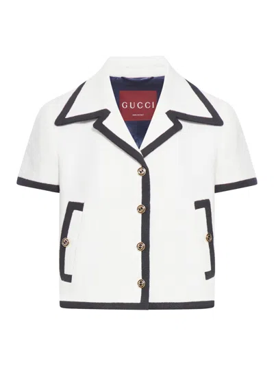 Shop Gucci Cotton Tweed Jacket In White