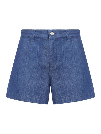 Shop Gucci Denim Shorts With Bit In Blue