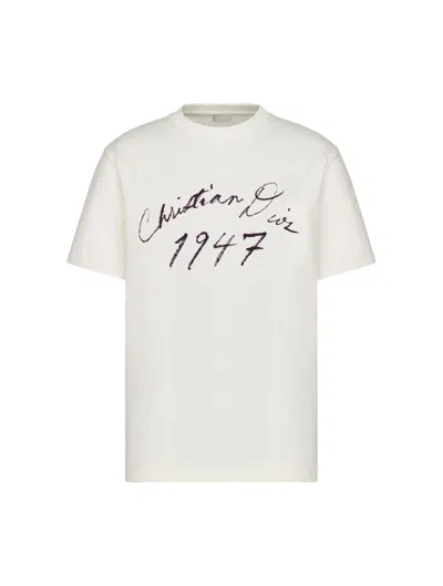 Shop Dior Relaxed Fit T-shirt With Handwritten Christian  Signature In White