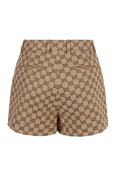 Shop Gucci Cotton Shorts In Beige