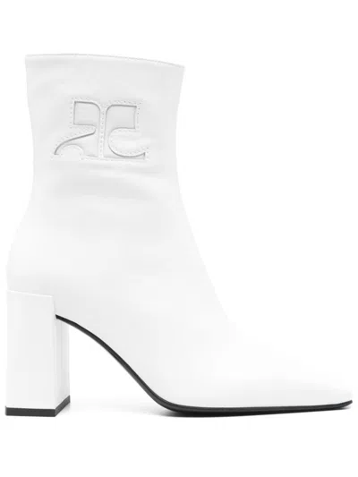 Courrèges Short Boots With Elastic Panels And Block Heel In Heritage White