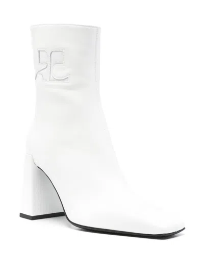 Courrèges Short Boots With Elastic Panels And Block Heel In Heritage White