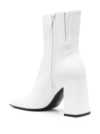 Courrèges Short Boots With Elastic Panels And Block Heel In Heritage White