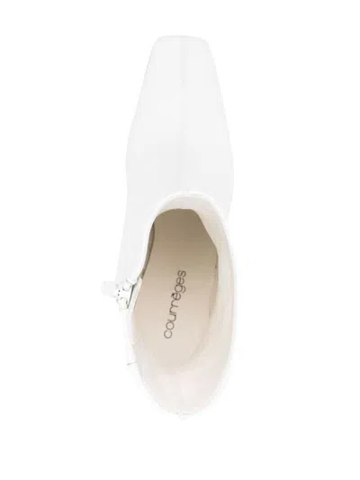 Courrèges Short Boots With Elastic Panels And Block Heel In Heritage White