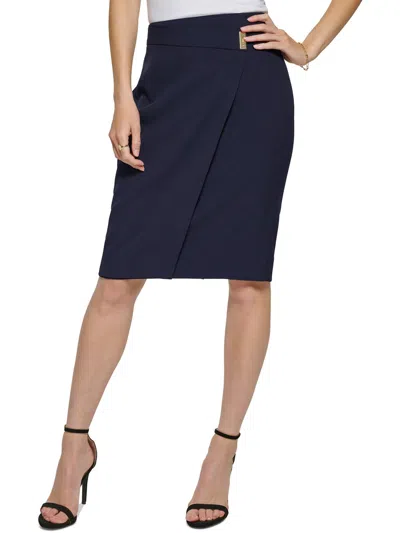 Shop Dkny Womens Logo Polyester Pencil Skirt In Blue