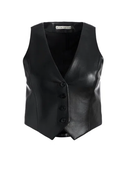 Shop Alice And Olivia Women's Donna Vegan Leather Vest In Black