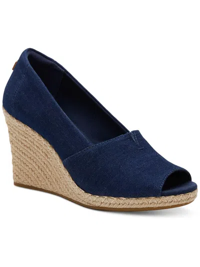 Shop Toms Womens Denim Peep-toe Wedge Sandals In Blue