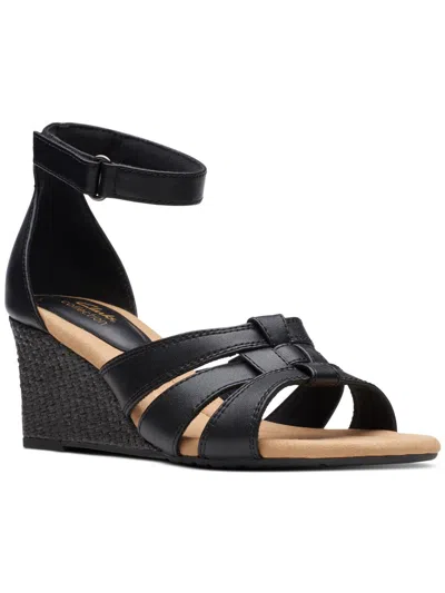 Shop Clarks Kyarra Joy Womens Leather Woven Wedge Sandals In Black