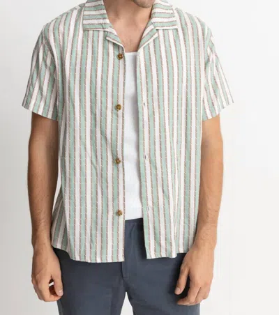 Shop Rhythm Vacation Stripe Short Sleeve Button Up In Sea Green In Multi
