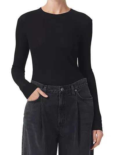 Shop Agolde Womens Ribbed Ribbed Knit Blouse In Black