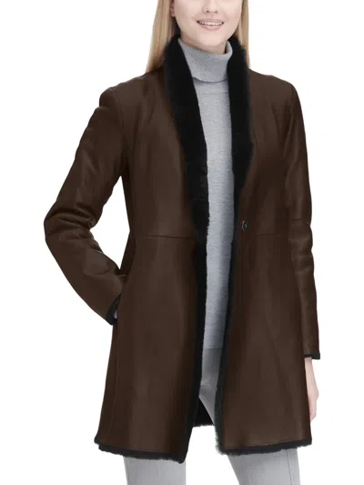 Shop Calvin Klein Womens Lamb Shearling Reversible Leather Coat In Black