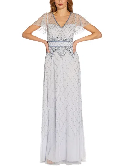 Papell Studio By Adrianna Papell Womens Beaded V-neck Evening Dress In Blue