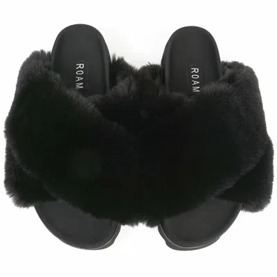 Shop Roam Women's Cloud Faux Fur Slippers In Black