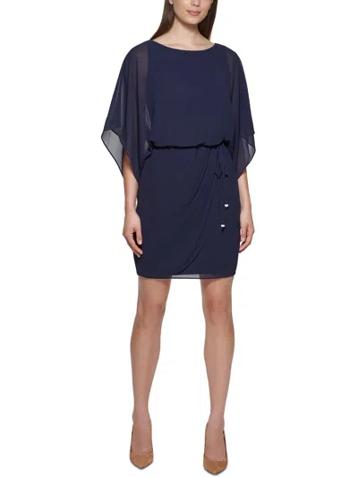 Shop Jessica Howard Petites Womens Semi-formal Mini Shirtdress In Blue