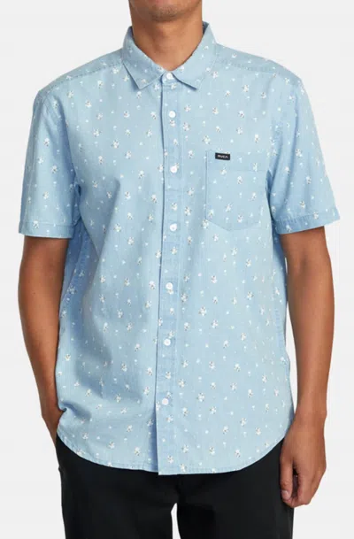 Shop Rvca County Line Short Sleeve Shirt In Washed Denim In Blue