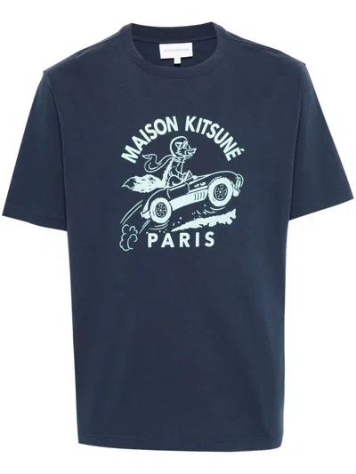 Shop Maison Kitsuné Racing Fox Comfort T-shirt-shirt Clothing In P476 Ink Blue