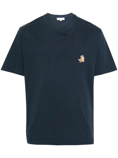 Shop Maison Kitsuné Speedy Fox Patch Comfort T-shirt-shirt Clothing In P476 Ink Blue