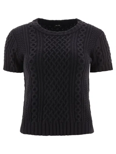 Shop Aspesi Short-sleeved Cable Sweater In Black