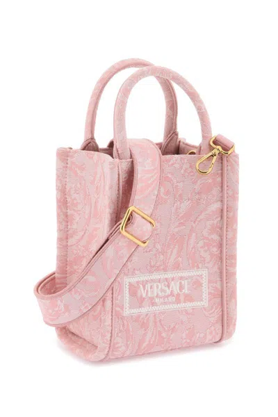 Shop Versace Athena Barocco Mini Tote Bag In Rosa
