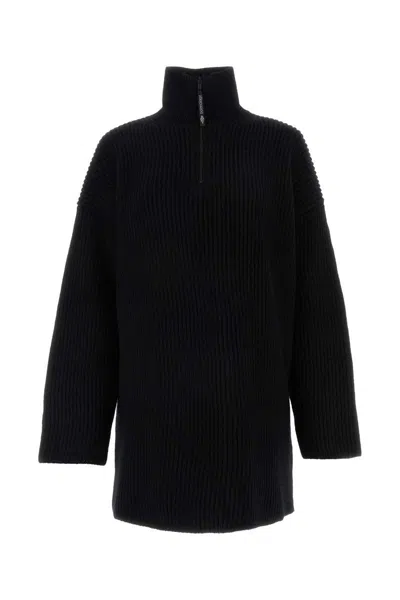 Balenciaga Half Zip High Neck Poncho In Black