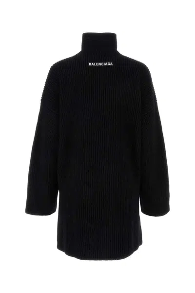 Balenciaga Half Zip High Neck Poncho In Black