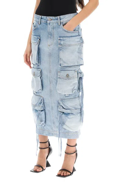 Shop Attico Cargo Denim Skirt In Celeste