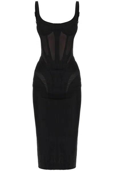 Shop Mugler Midi Dress With Corset In Black