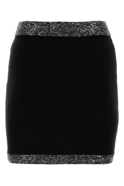 Miu Miu Stretch Mini Skirt With Ribbed Sequin Embellishment In Black