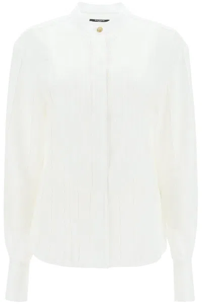 Shop Balmain Pleated Bib Shirt In Bianco