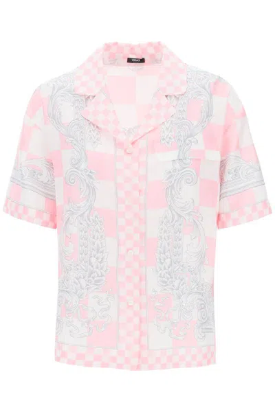 Shop Versace Printed Silk Bowling Shirt In Eight In Rosa